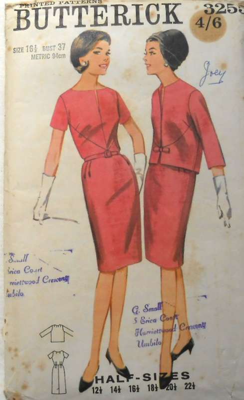 VINTAGE BUTTERICK 3255 DRESS & JACKET SIZE 16 1/2 BUST 37 COMPLETE-UNCUT-F/FOLDED