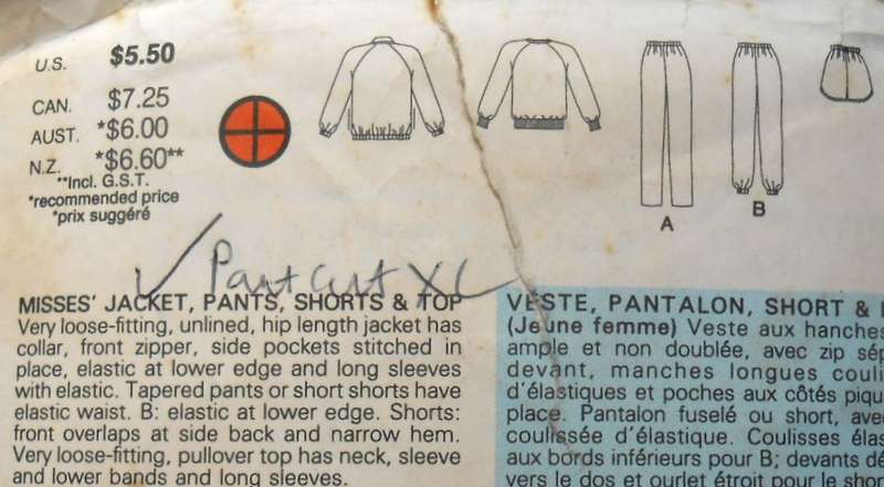 BUTTERICK 4116 TRACKSUIT JACKET-PANTS-SHORTS-TOP SIZE L-XL (16-22) COMPLETE-PART CUT TO XL