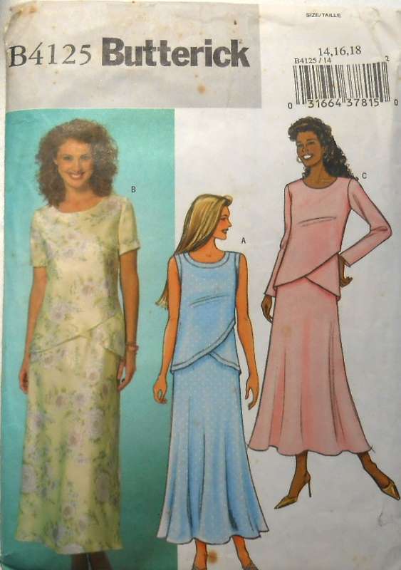 BUTTERICK B4125 TOP HEM VARIATIONS-SKIRT SIZE MEDIUM 14-16-18 COMPLETE-TOP CUT TO 14-SKIRT-18