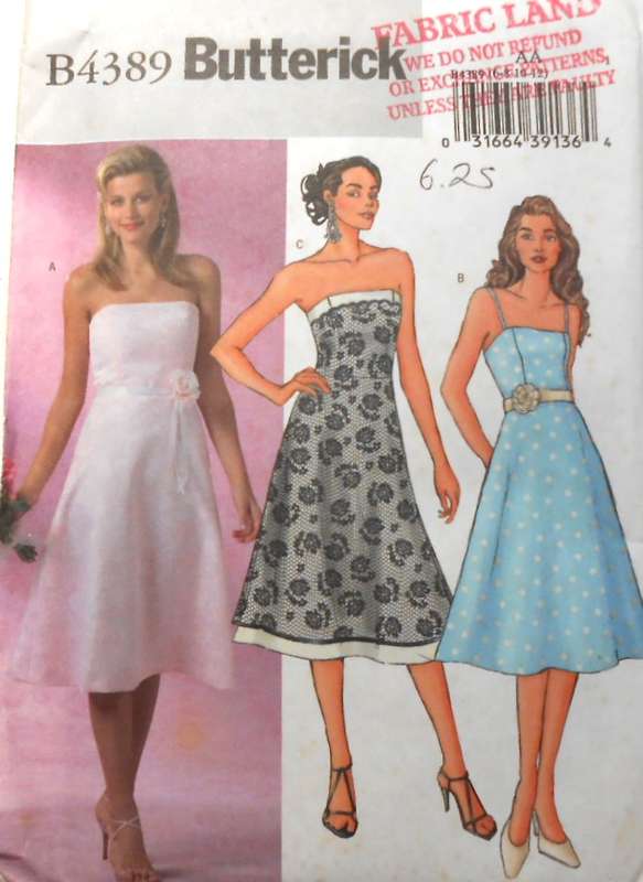 BUTTERICK B4389 CLOSE FITTING LINED DRESS-SHOE STRING STRAPS SIZE 6 -8-10-12 COMPLETE-UNCUT-F/FOLDED