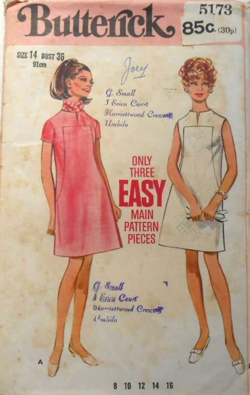 VINTAGE BUTTERICK 5173 ONE PIECE DRESS SIZE 14 BUST 36 COMPLETE