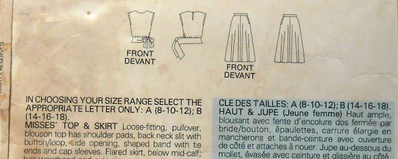 BUTTERICK 5489 TOP & SKIRT SIZE 8-10-12 COMPLETE-UNCUT-F/FOLDED