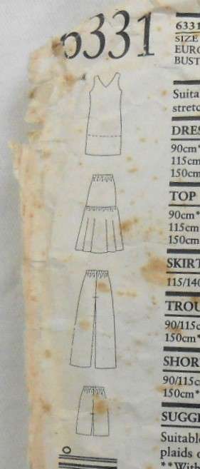 NEW LOOK PATTERNS 6331 DRESS-TUNIC-TOP-PANTS-SHORTS SIZES 8-18 COMPLETE-CUT TO 16-ZIPLOC