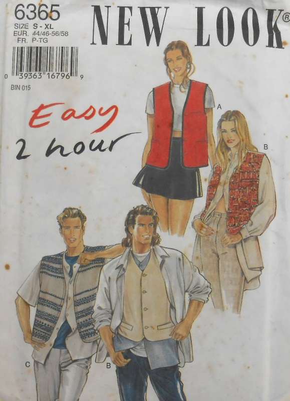 NEW LOOK PATTERNS 6365 UNISEX WAISTCOAT OR GILET SIZES S-XL (34-48) COMPLETE-CUT TO XL (46-48)