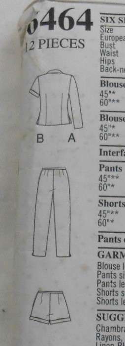 NEW LOOK PATTERNS 6464 JACKET-PANTS-SHORTS SIZES 6-16 COMPLETE-CUT TO 8-PATTERN TORN PANTS 7