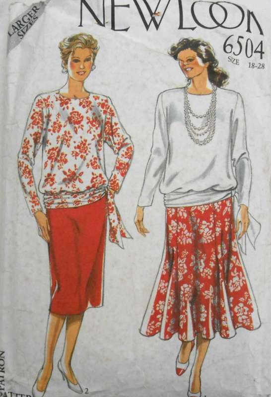 NEW LOOK PATTERNS 6504 TOP-SKIRT SIZES 18-28 COMPLETE-TOP CUT TO 22 SKIRT CUT 28