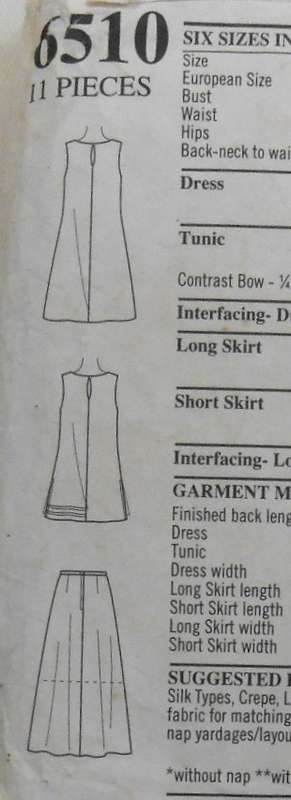NEW LOOK PATTERNS 6510 TOP-TUNIC-SKIRT SIZES 8-18 COMPLETE-CUT TO 8-ZIPLOC