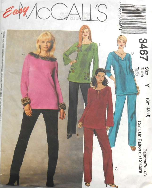 McCALLS 3467 TOPS & PULL-ON PANTS SIZE S-M (8-14) COMPLETE MOSTLY UNCUT -PANTS CUT TO M12-14
