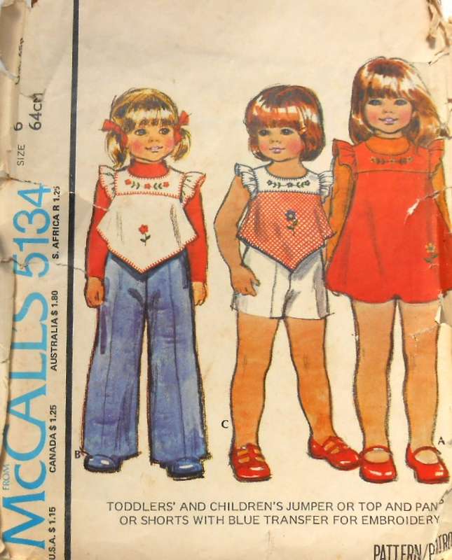 McCALLS 5134 TODDLERS PINAFORE-TOP-SHORTS+TRANSFER SIZE 6 YEARS CHEST 64 CM COMPLETE -ZIPLOC
