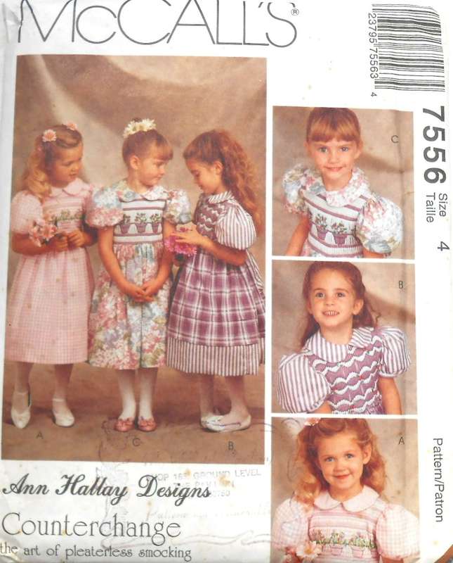 McCALLS 7556 DRESS WITH PETER PAN COLLAR & SMOCKING SIZE 4 YEARS COMPLETE-PART CUT