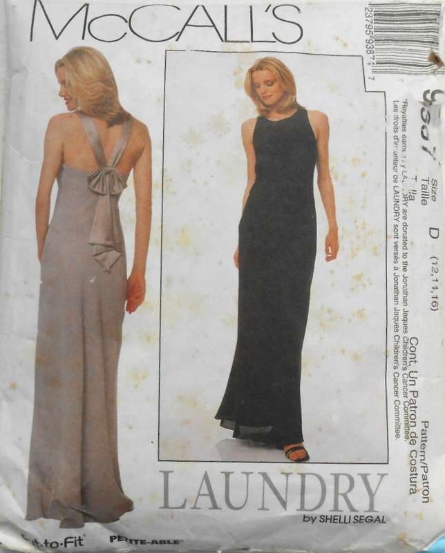 McCALLS 9387 LONG SLEEVLESS LINED DRESS SIZE 12-14-16 COMPLETE-CUT TO 16