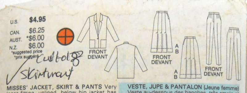 BUTTERICK 3697 JACKET-SKIRT-PANTS SIZE 12-14-16 COMPLETE