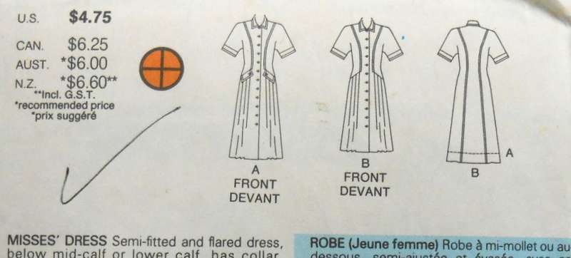 BUTTERICK 4822 SEMI FITTED, FRONT BUTTON FLARED DRESS COMPLETE- SIZE 12-14-16-CUT TO 14