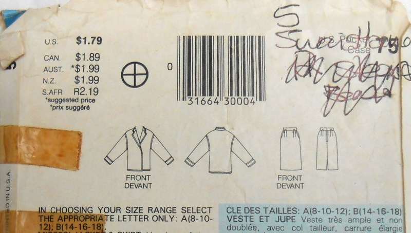 BUTTERICK 5333 JACKET & SKIRT SIZE 8-10-12--THE WAISTBAND 5 IS NOT SUPPLIED