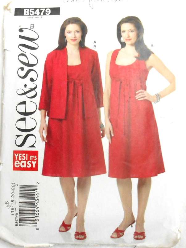 BUTTERICK B5479 JACKET & DRESS SIZE 16-18-20-22 COMPLETE CUT TO 22