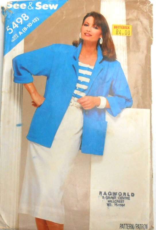 BUTTERICK 5498 JACKET-TOP-SKIRT SIZE 8-10-12 COMPLETE CUT TO 12