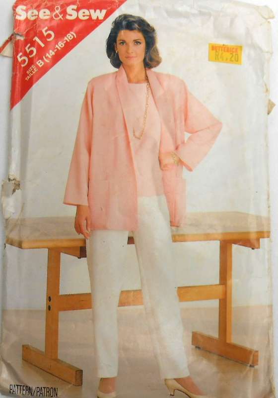 BUTTERICK 5515 JACKET-TOP-PANTS SIZE 14-16-18 - PATTERN INCOMPLETE 5-SLEEVE NOT SUPPLIED