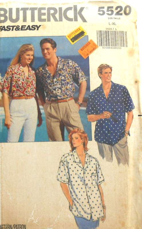BUTTERICK 5520 UNISEX SHIRT SIZE L-XL (16-22) - COMPLETE-UNCUT-F/FOLDED