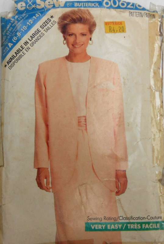 BUTTERICK 6062 JACKET-TOP-SKIRT SIZE 6-8-10-12-14 - CUT TO 12-14 - NO WAISTBAND PATTERN 14 SUPPLIED