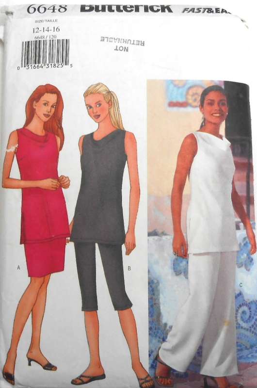 BUTTERICK 6648 TUNIC-SKIRT-PANTS SIZE 12-14-16 COMPLETE-PART CUT TO 16
