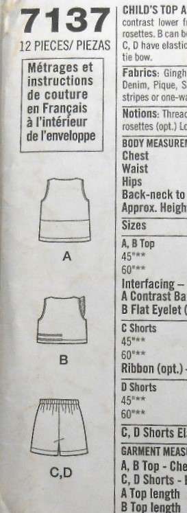 SIMPLICITY 7137 GIRLS TOP & SHORTS SIZE 5-6-7-8 YEARS COMPLETE-PART CUT TO SIZE 6