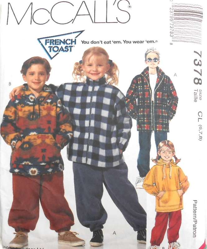 McCALLS 7378 KIDS SWEATSHIRT JACKET-TOP-PULLON PANTS SIZE 6-7-8 YEARS COMPLETE-CUT TO 8