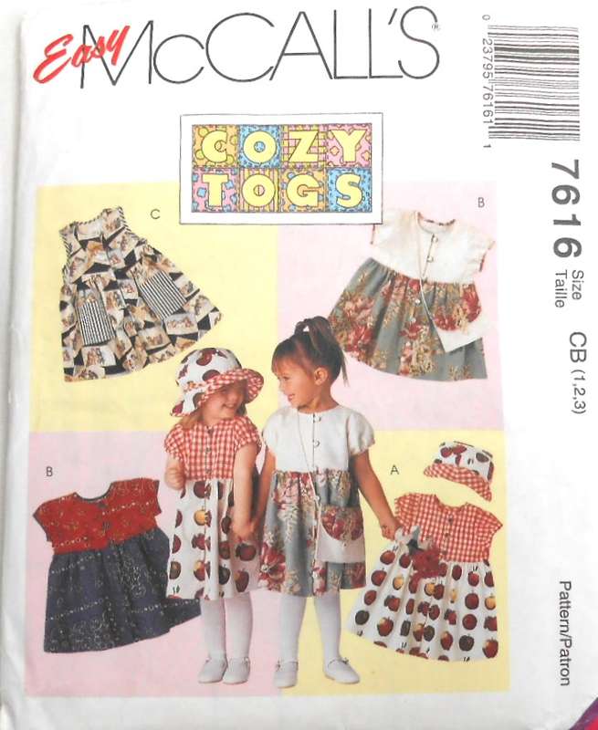 McCALLS 7616 TODDLERS DRESS-HAT-PURSE SIZE 1-2-3 YEARS COMPLETE-CUT TO 1-2-3 EACH SIZE