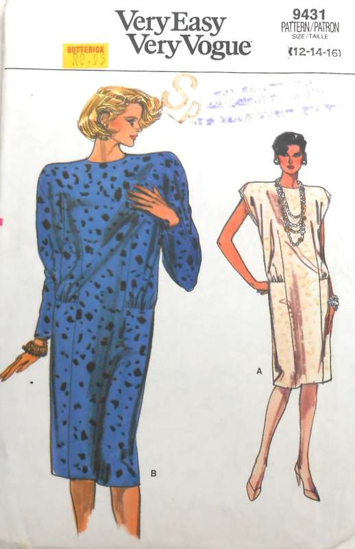 VOGUE 9431 LOOSE FITTING STRAIGHT DRESS SIZE 12-14-16 COMPLETE-CUT TO 14