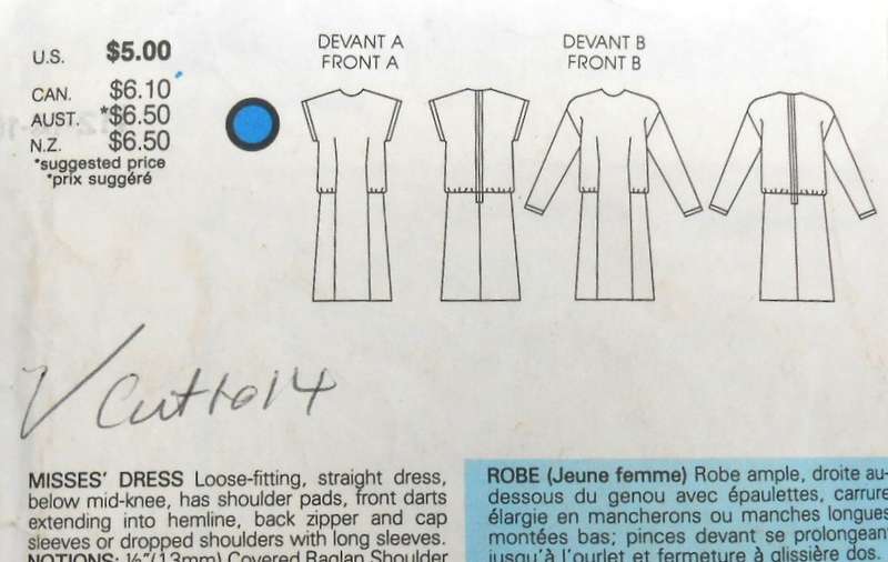 VOGUE 9431 LOOSE FITTING STRAIGHT DRESS SIZE 12-14-16 COMPLETE-CUT TO 14