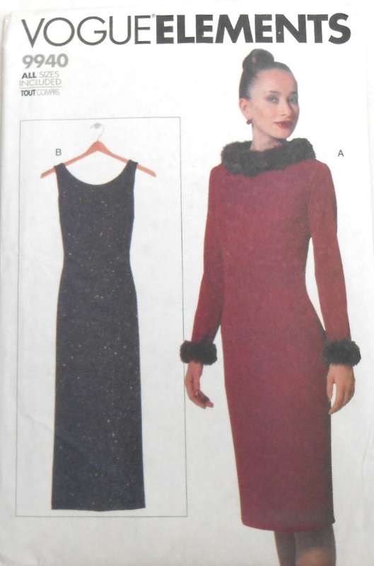 VOGUE 9940 CLOSE FITTING TAPERED DRESS WITH/OUT SLEEVES SIZE 6-22 COMPLETE-CUT TO 16-18