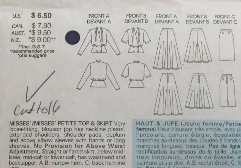 VOGUE 9968 TOP & SKIRT SIZE 12-14-16 COMPLETE-CUT TO 16