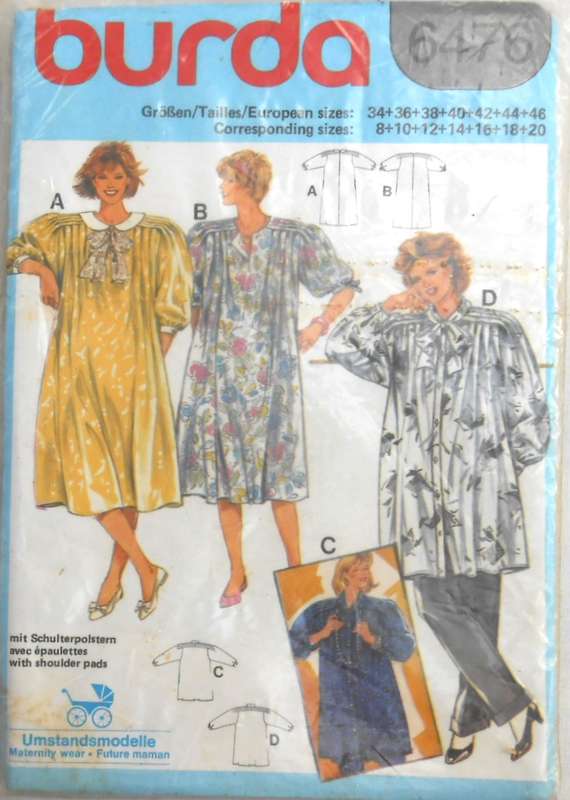 BURDA 6476 MATERNITY DRESS 8-10-12-14-16-18-20 COMPLETE-UNCUT-F/FOLDED-SEALED
