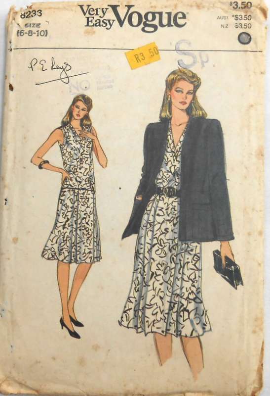 VOGUE 8233 JACKET-TOP-SKIRT SIZE 6-8-10 COMPLETE-CUT TO 10