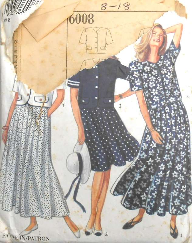 NEW LOOK PATTERNS 6008 SHORT TOP-JACKET-SKIRT SIZE 8-18- COMPLETE-UNCUT-F/FOLDED-PK TORN