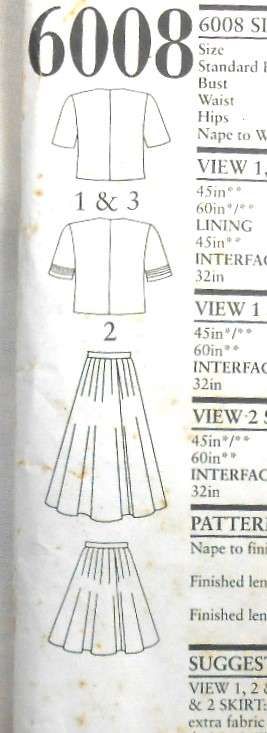 NEW LOOK PATTERNS 6008 SHORT TOP-JACKET-SKIRT SIZE 8-18- COMPLETE-UNCUT-F/FOLDED-PK TORN