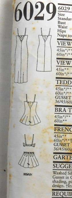 NEW LOOK PATTERNS 6029 LADIES LINGERIE SIZE 6-16 COMPLETE CUT TO 12-ZIPLOC
