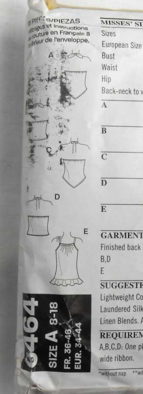 NEW LOOK PATTERNS 6464 SET OF HALTER & STRAP TOPS SIZE 8-18 SEE LISTING