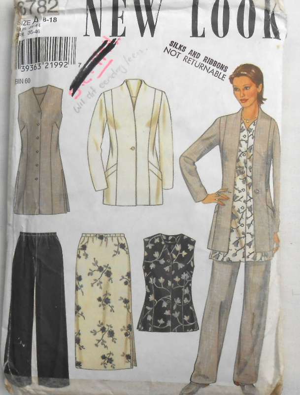 NEW LOOK PATTERNS 6782 TOP-JACKET-SKIRT SIZE 8-18 CUT TO 18 NO PANTS PATTERN SUPPLIED