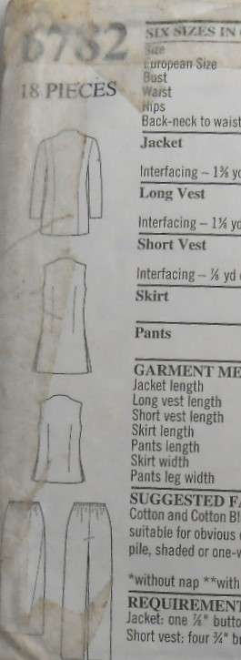 NEW LOOK PATTERNS 6782 TOP-JACKET-SKIRT SIZE 8-18 CUT TO 18 NO PANTS PATTERN SUPPLIED