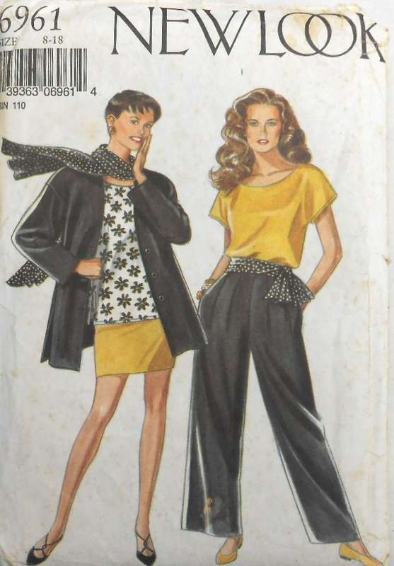 NEW LOOK PATTERNS 6919 TOP-SKIRT-PANTS-JACKET-SCARF SIZE 8-18 COMPLETE-UNCUT-F/F ONLY TOP CUT