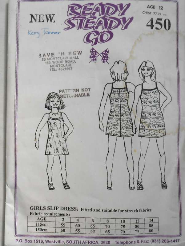 READY-STEADY-GO PATTERN-NUMBER 450 - GIRLS SLIP DRESS AGE 12 YEARS CHEST 77/79 CM