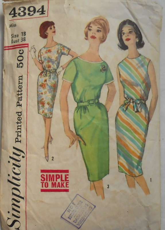 VINTAGE SIMPLICITY 4394 ONE PIECE DRESS SIZE 18 BUST 38 - SEE LISTING