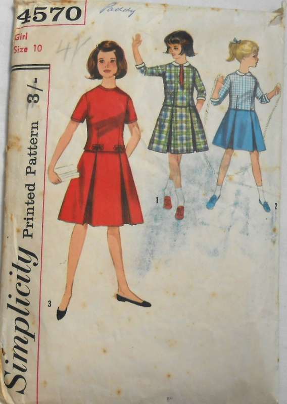 VINTAGE SIMPLICITY 4570 GIRLS 2 PIECE DRESS+DETACHABLE COLLAR & CUFFS SIZE 10 YEARS-COMPLETE