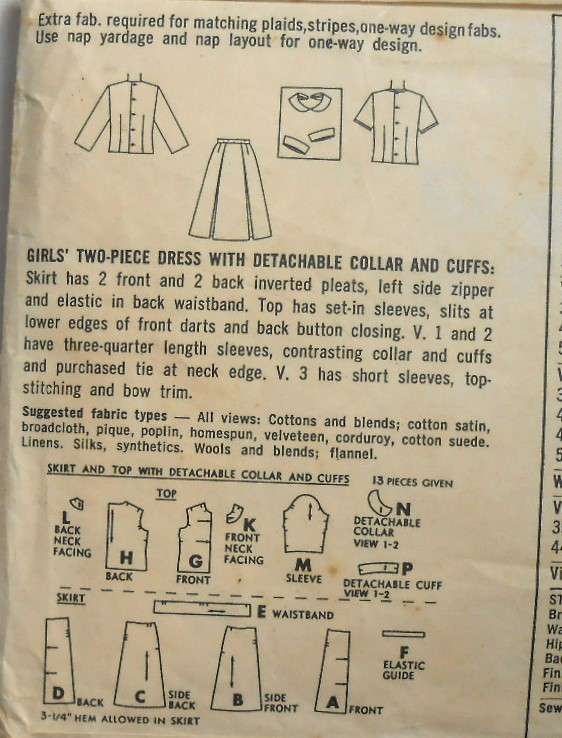 VINTAGE SIMPLICITY 4570 GIRLS 2 PIECE DRESS+DETACHABLE COLLAR & CUFFS SIZE 10 YEARS-COMPLETE