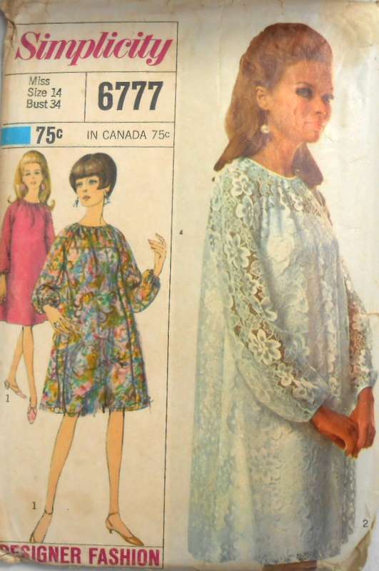 VINTAGE SIMPLICITY 6777 DESIGNER FASHION ONE PIECE DRESS & SLIP SIZE 14 BUST 34-COMPLETE
