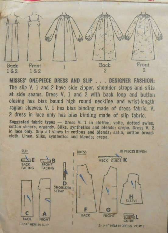 VINTAGE SIMPLICITY 6777 DESIGNER FASHION ONE PIECE DRESS & SLIP SIZE 14 BUST 34-COMPLETE