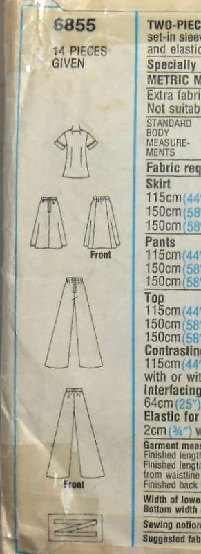VINTAGE SIMPLICITY 6855 TWO PIECE DRESS OR TOP & PANTS SIZE 141/2 & 16 1/2 BUST 37 & 39-COMPLETE
