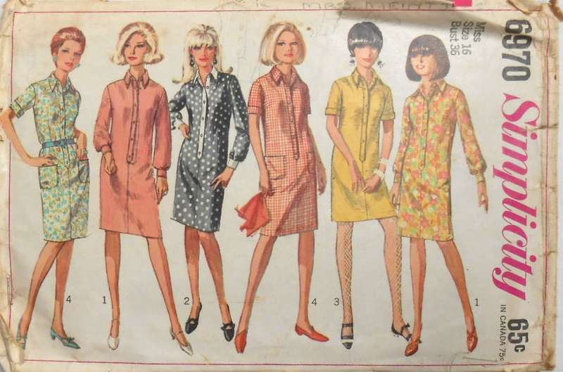 VINTAGE SIMPLICITY 6970 ONE PIECE SHIRTDRESS IN 2 LENGTHS SIZE 16 BUST 36-COMPLETE