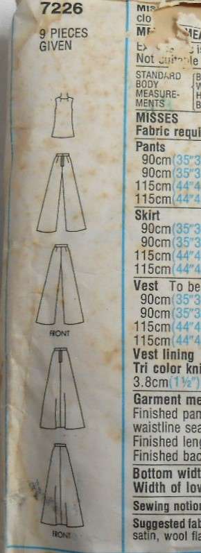 SIMPLICITY 7226 LONG WAISTCOAT/GILET-SKIRT-PANTS SIZE 18-20 BUST 102 -107 CM COMPLETE-NO SEWING INST