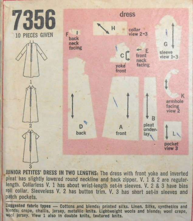VINTAGE SIMPLICITY 7356 DRESS IN 2 LENGTHS SIZE 5PJ BUST 31 1/2 COMPLETE